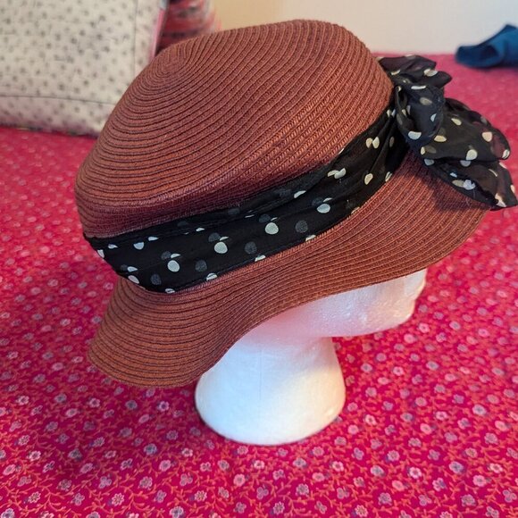 Vintage Goorin Bros Weave Boater Fedora Old Money Heritage Polka Dot Sash Preppy - Picture 3 of 10
